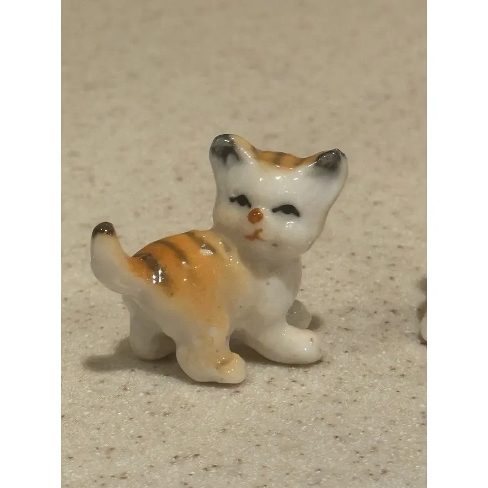 Vintage Bone China orange Cat Figurine Japan Miniature Playful Kittens